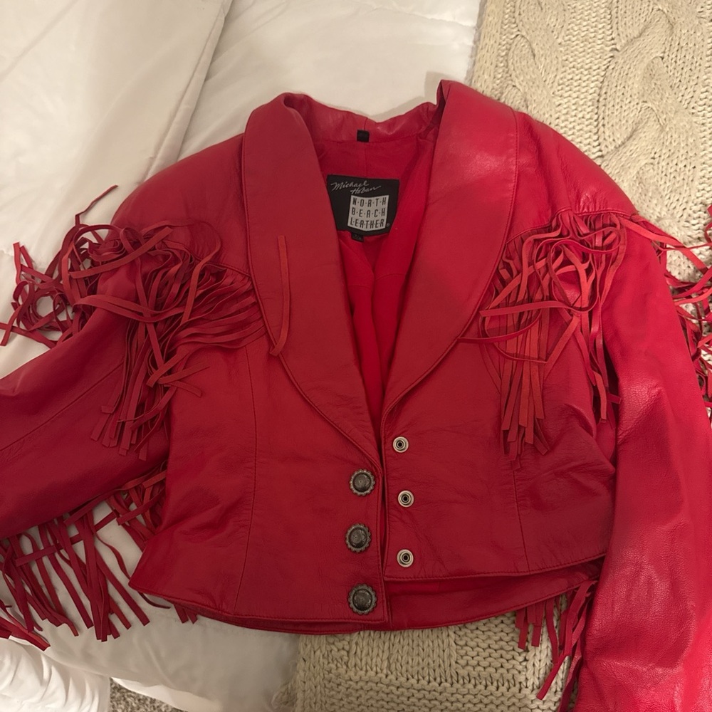 Michael Hoban Red Leather Jacket with Fringe